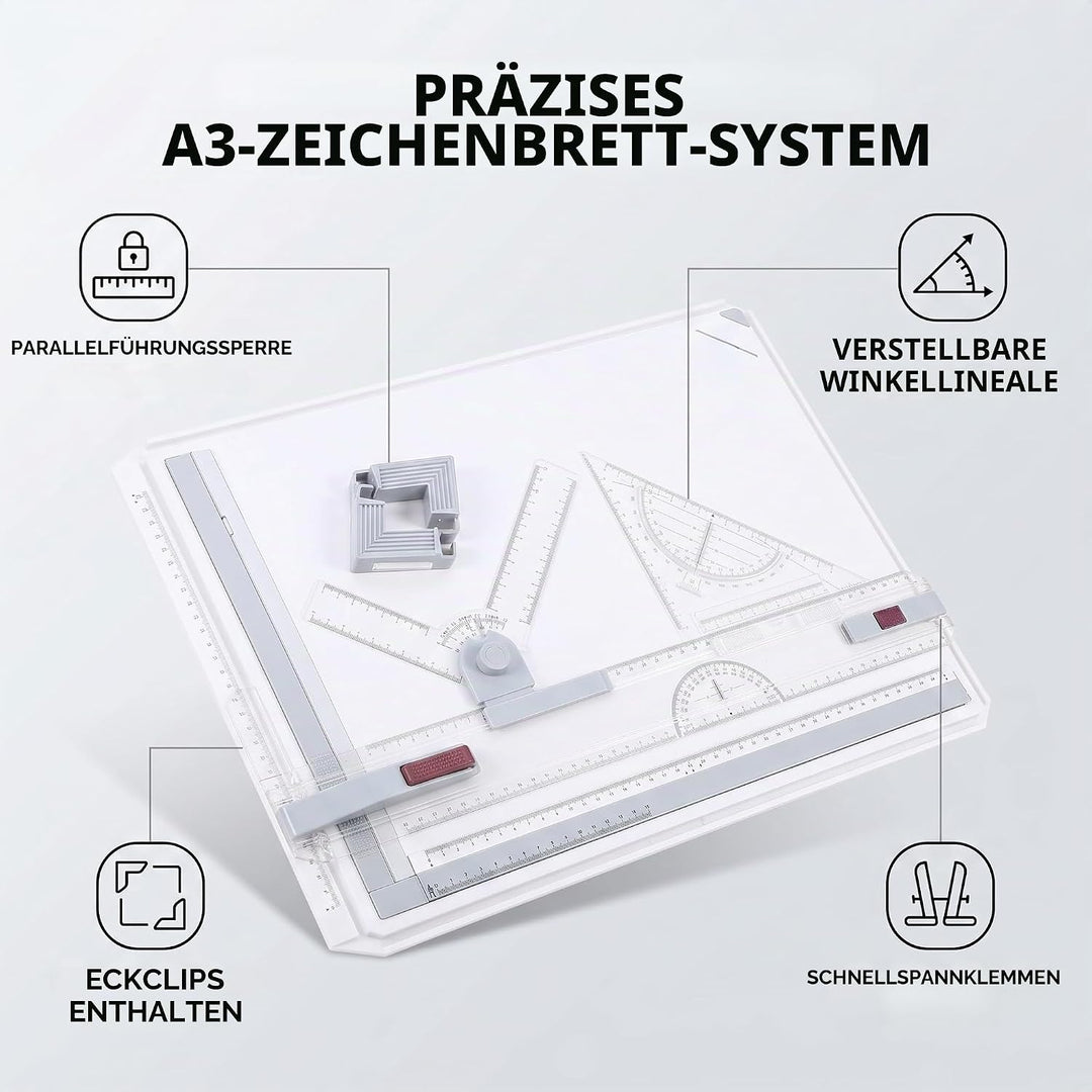 Ausla A3-Zeichenbrett, Zeichentisch, Technischer Zeichentisch Multifunktionswerkzeug mit Parallelbew