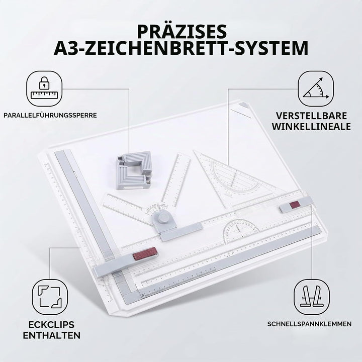 Ausla A3-Zeichenbrett, Zeichentisch, Technischer Zeichentisch Multifunktionswerkzeug mit Parallelbew