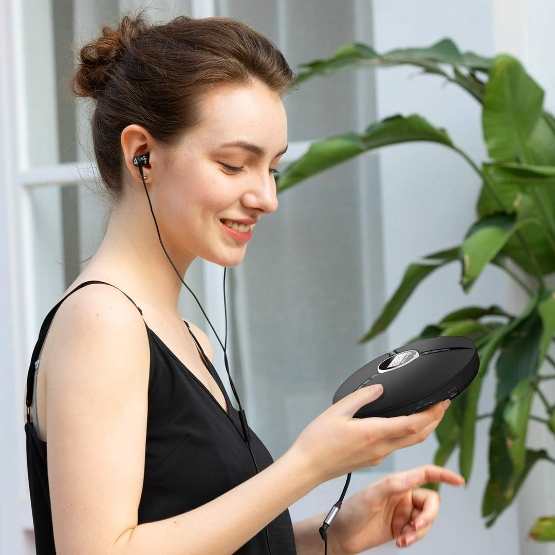 KLIM Discman - Tragbarer CD Player mit eingebautem Akku, inklusive KLIM Fusion Kopfhörer. Kompakter