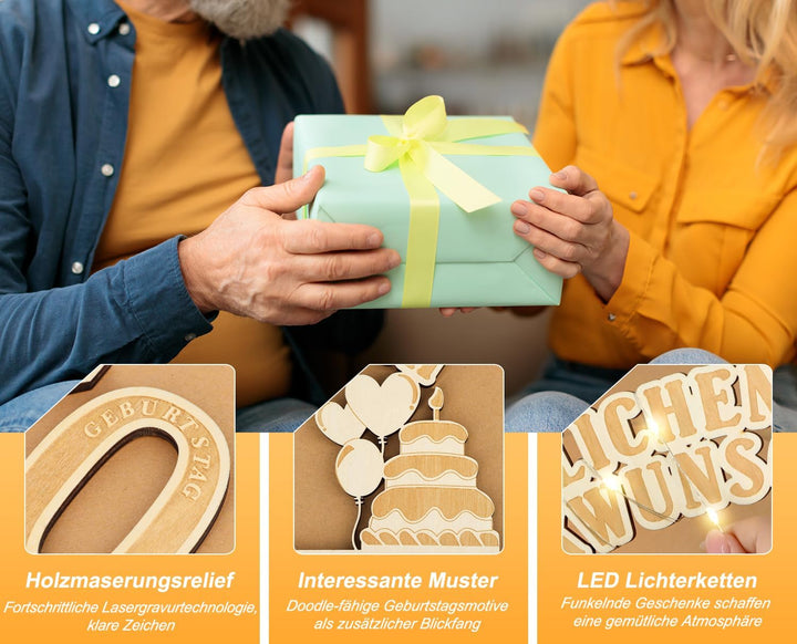 Giftota Original 70. Geburtstag Geldgeschenke Holz mit LED Lichterkette, Geschenke zum 70 Geburtstag