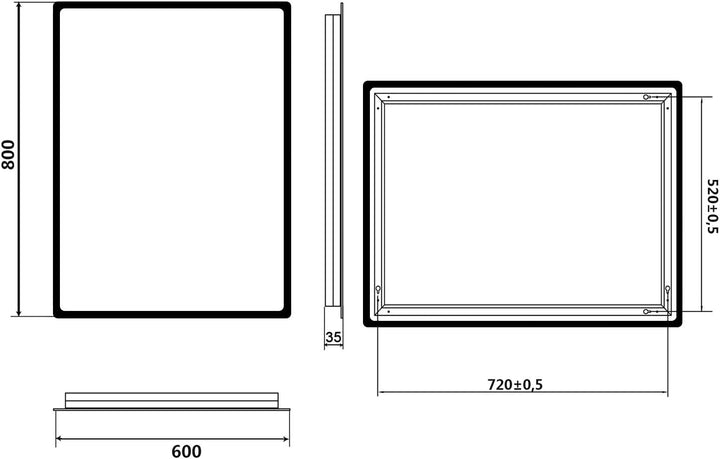 SONNI Badspiegel mit Beleuchtung 80x60 cm Wandspiegel Spiegel mit Beleuchtung Badezimmerspiegel kalt