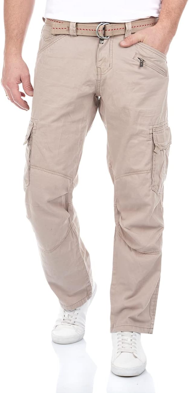 Timezone Herren Cargo Jeans Hose BenitoTZ Loose Fit Cargohose Stoffgürtel 100% Baumwolle Basic Tasch
