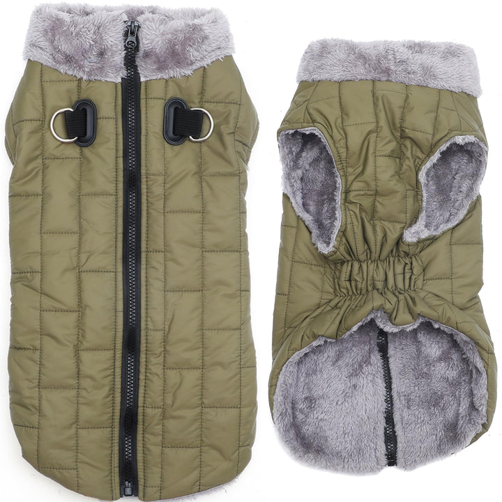 Warmer Fleece-Hundemantel mit strapazierfähigem Geschirr mit D-Ring, wasserdichte Welpenjacke für kl