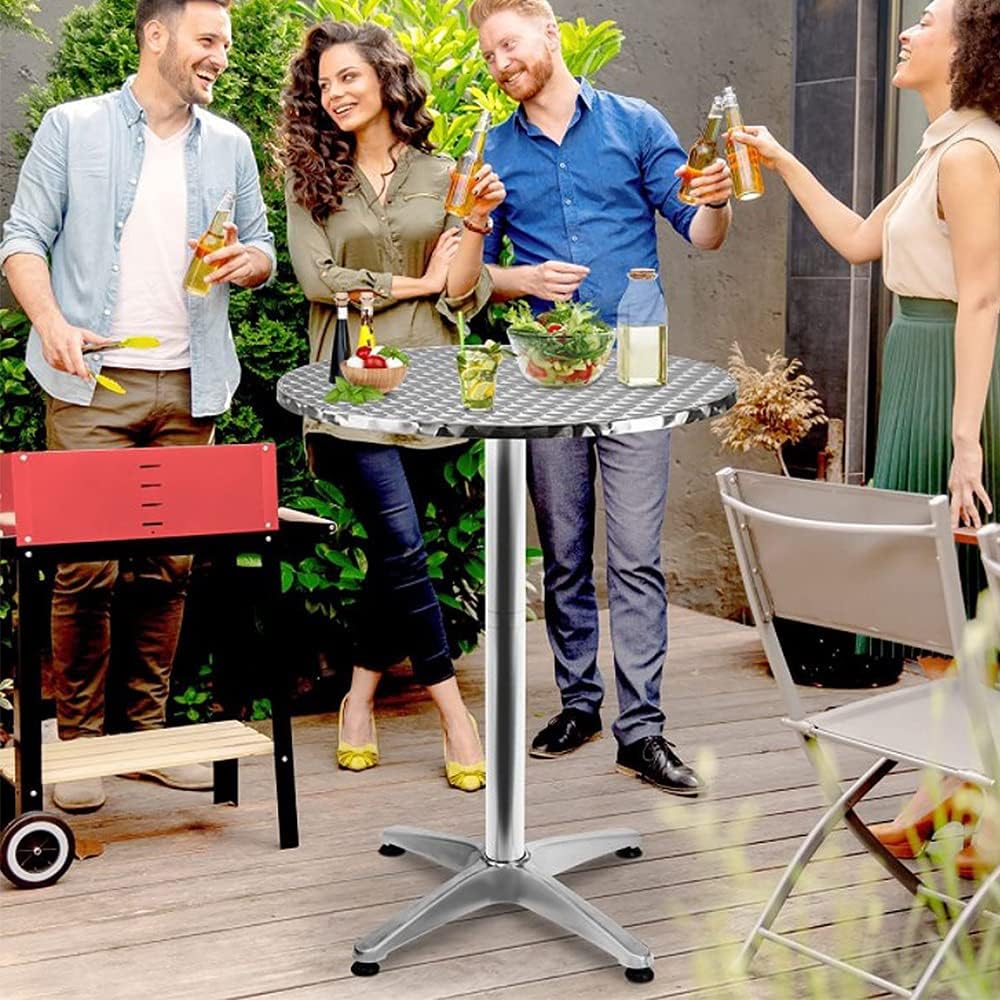 OHMG Bartisch, klappbar, quadratisch, Ø 60 cm, Aluminium, höhenverstellbar 70/110 cm, Stehtisch, hoc