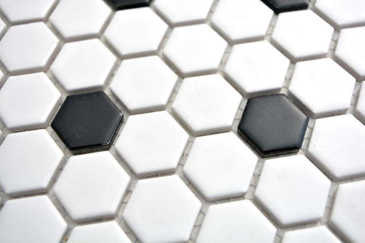Mosaik Fliesen Mosaikfliesen Keramikmosaik Keramik Kachel Hexagon schwarz weiss matt | 10 Mosaikmatt