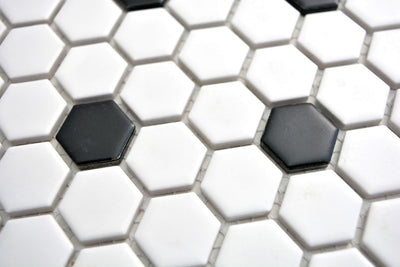Mosaik Fliesen Mosaikfliesen Keramikmosaik Keramik Kachel Hexagon schwarz weiss matt | 10 Mosaikmatt