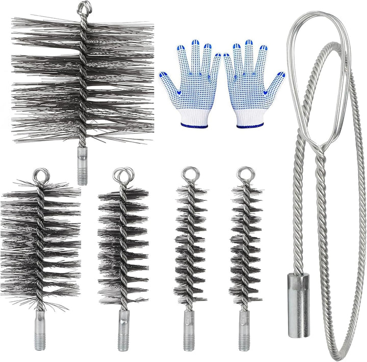 7PCS Ofenrohrbürste Set,Kaminbürste Stange Set,Kaminbürste 150mm,Kaminrohr Reinigungsbürste,Schornst