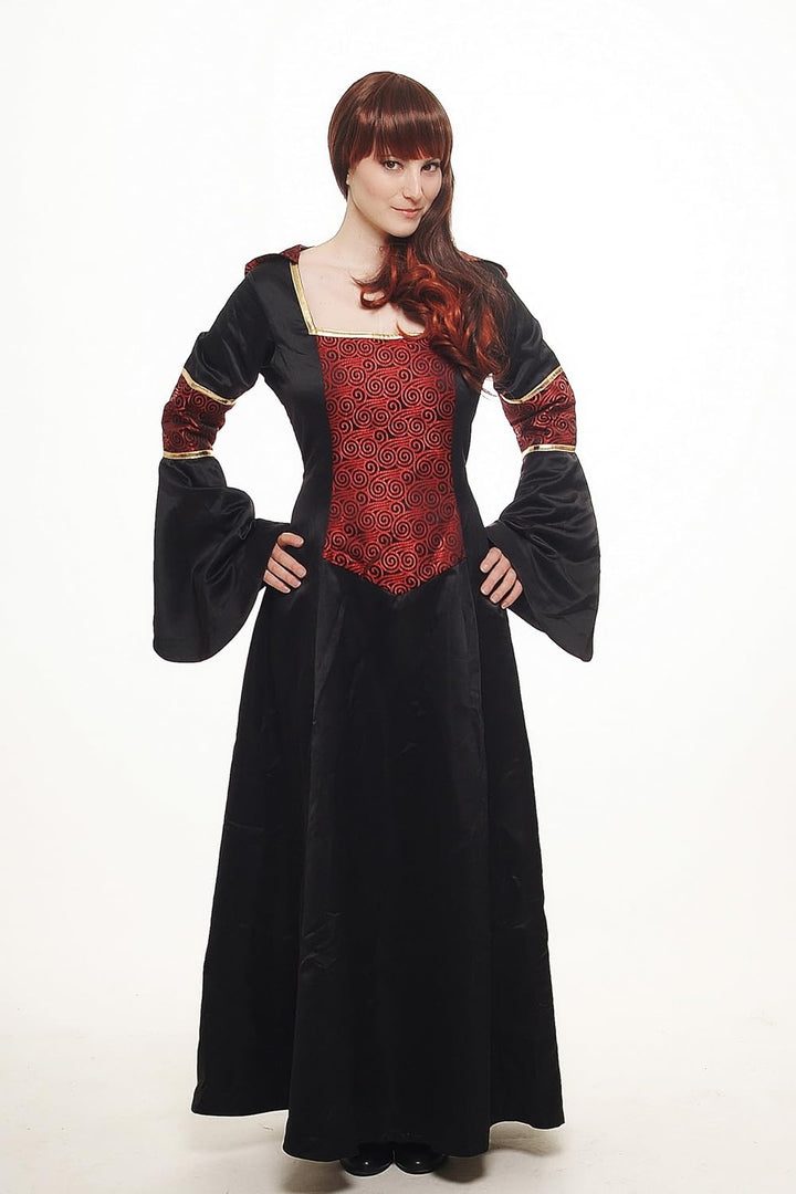 DRESS ME UP - L076/42 Kostüm Damen Damenkostüm aufwändiges Kleid mit Haube Mittelalter Romantik Elfe