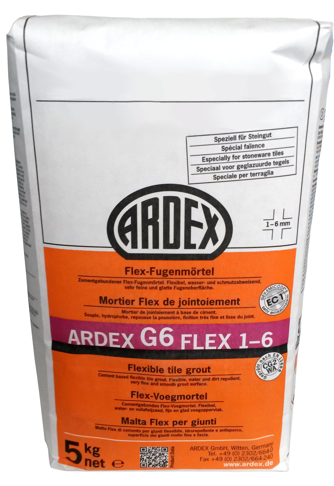 ARDEX G6 Flex-Fugenmörtel 1-6mm 5kg, Farbe "pergamon" für Innen und Aussen, lange verarbeitbar