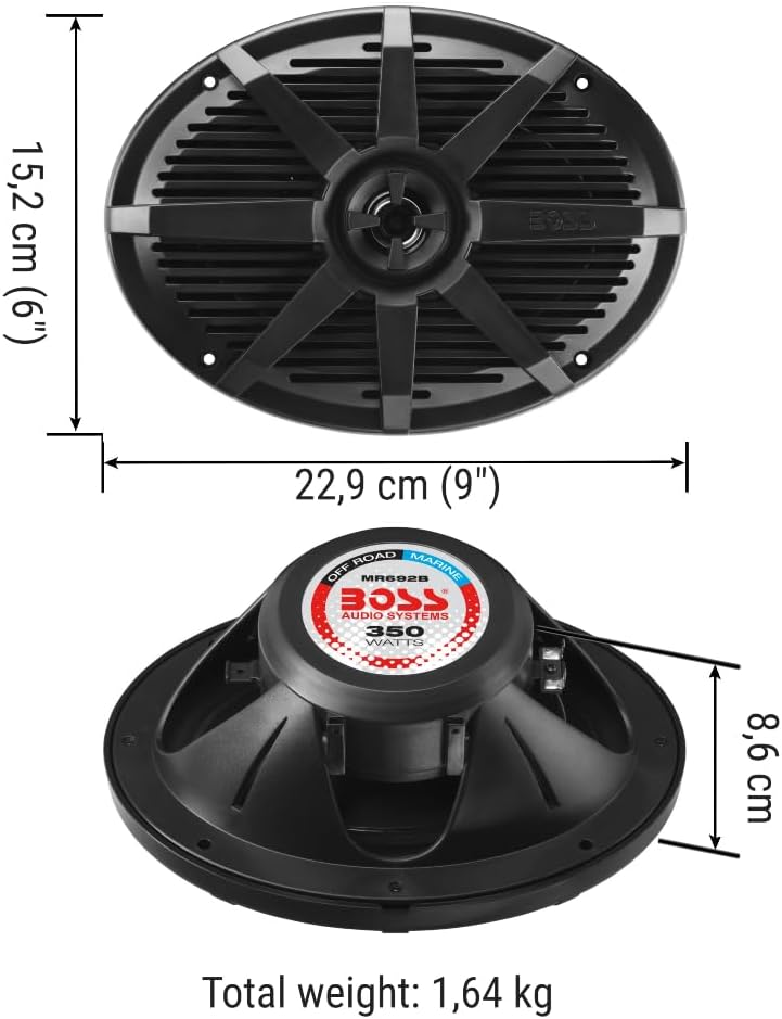 KIT Set FÜR BOSS Audio Systems MR692B 2 ovale 2-Wege-Marinelautsprecher, schwarz 6 x 9 15 x 23 cm 17