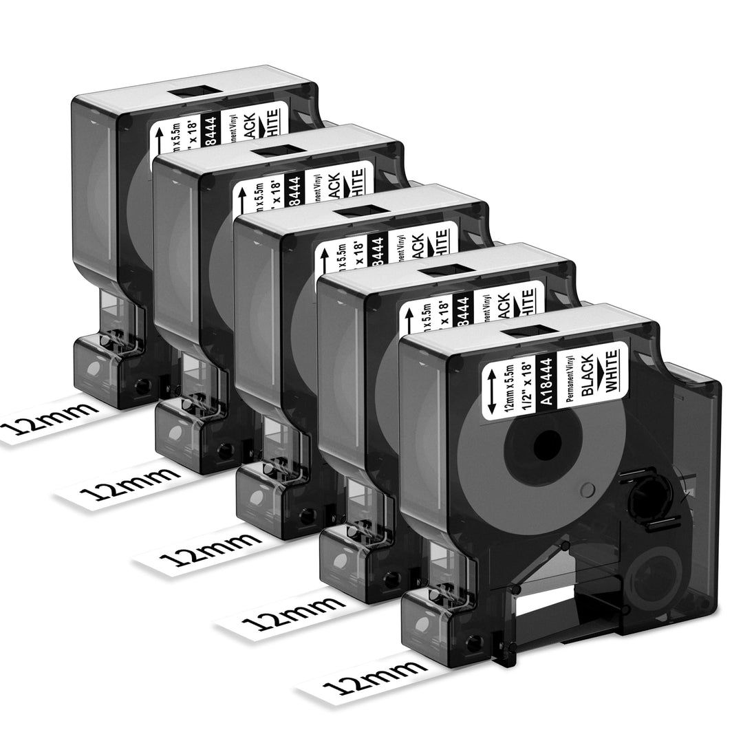 5x 18444 Industrie-Vinyletiketten kompatibel mit Dymo Rhino Industrie Vinyletiketten, 12mm x 5,5m, S