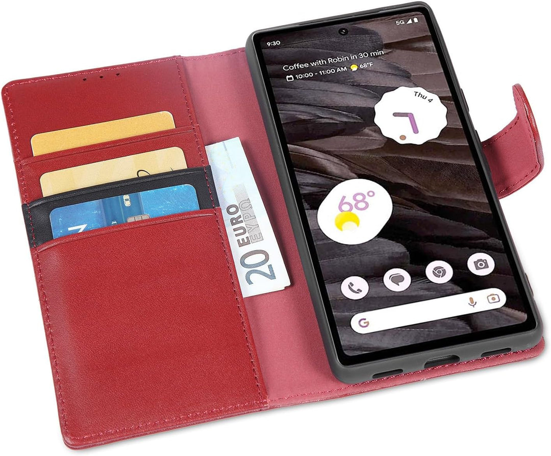 LENSUN Echtleder Hülle für Google Pixel 7a, Handyhülle [Echtes Leder] [Magnetverschluss] [RFID Schut