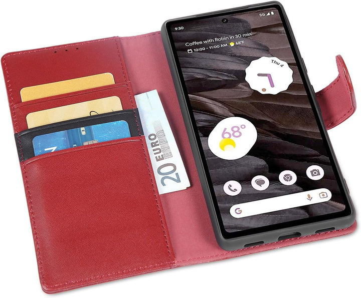LENSUN Echtleder Hülle für Google Pixel 7a, Handyhülle [Echtes Leder] [Magnetverschluss] [RFID Schut