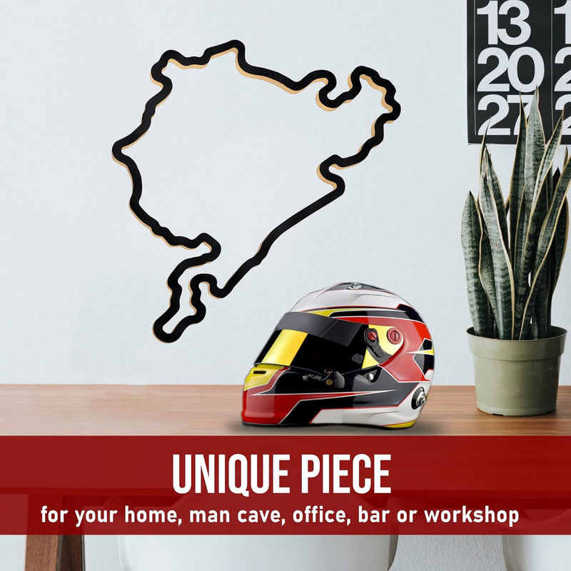 Racetrackart Holzskulptur Deko – Rennstrecke Nürburgring, Wandverzierung, 23 cm, Holzskulptur, Gesch