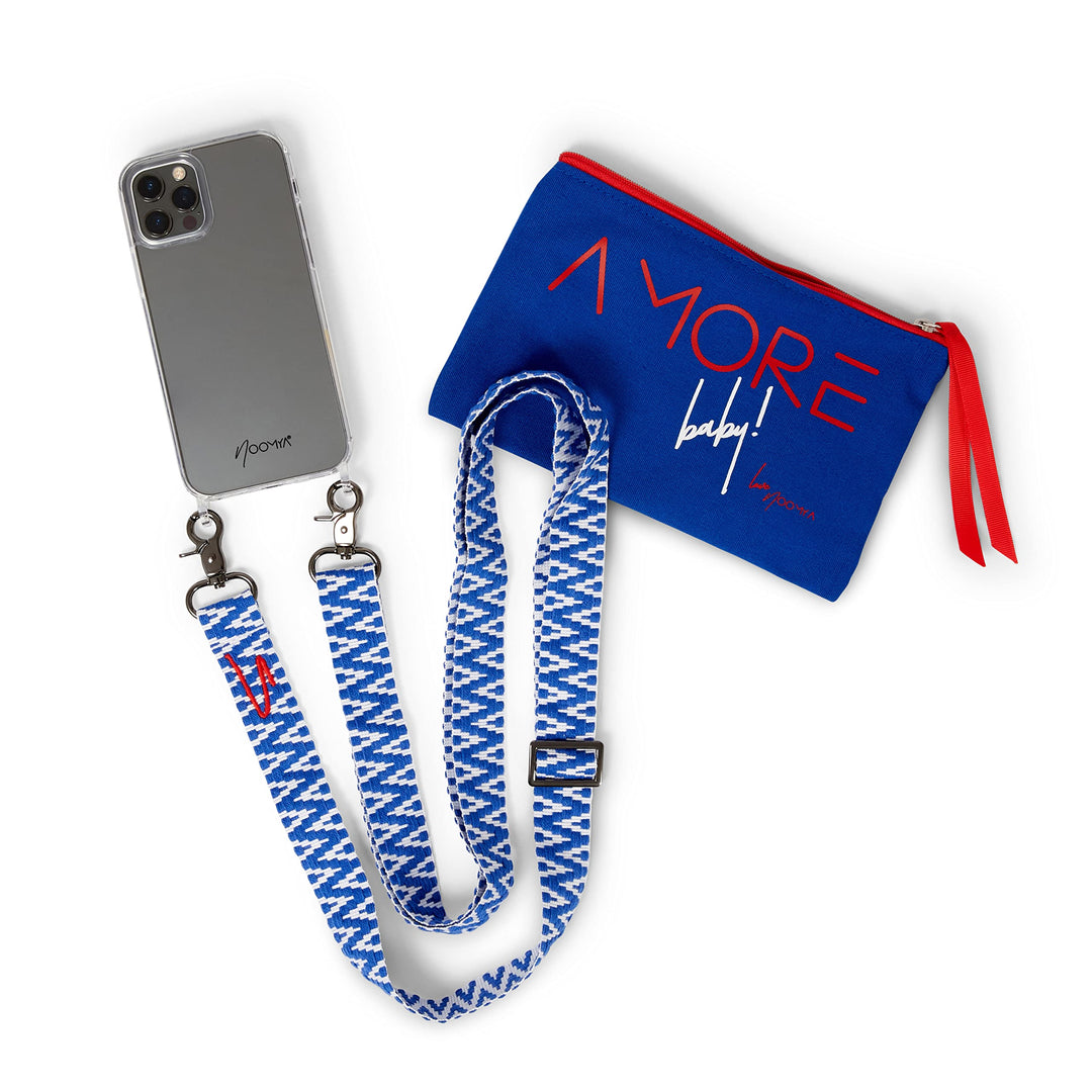 NOOMYA® Premium Fashion Handykette | Set Handyhülle iPhone 13 Mini & Handyband True Blue | Handygurt