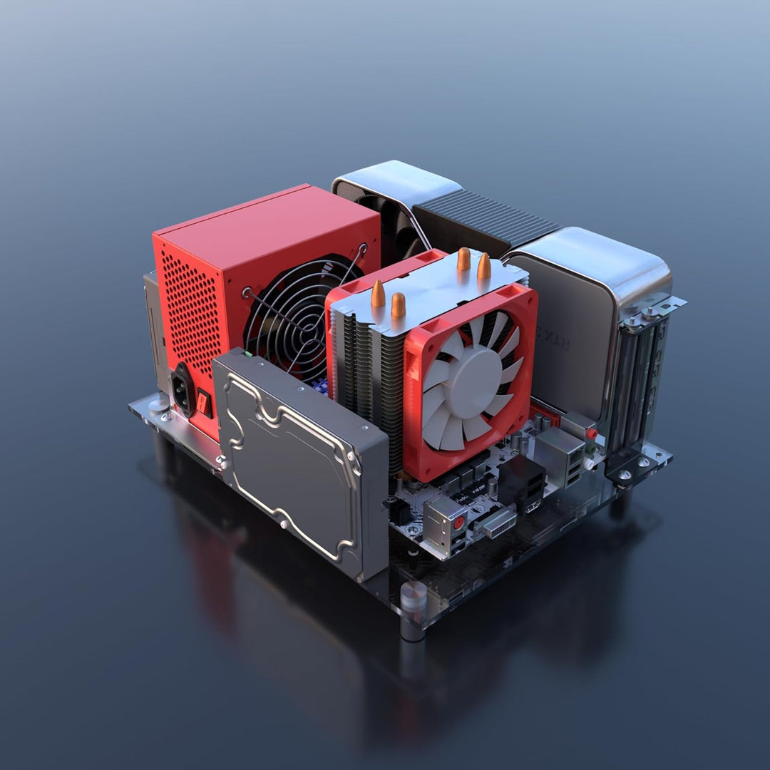 Individualisierbares Open Frame-PC-Gehäuse aus Acryl für ITX Motherboards - Gaming- und Testbank-Rac