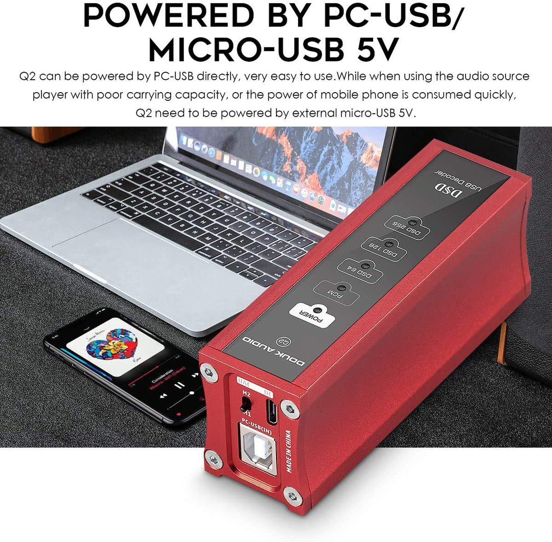 Douk Audio Q2 Mini DAC XMOS XU208 USB Audio Converter Coaxial Digital Interface DSD256 (Red), Red