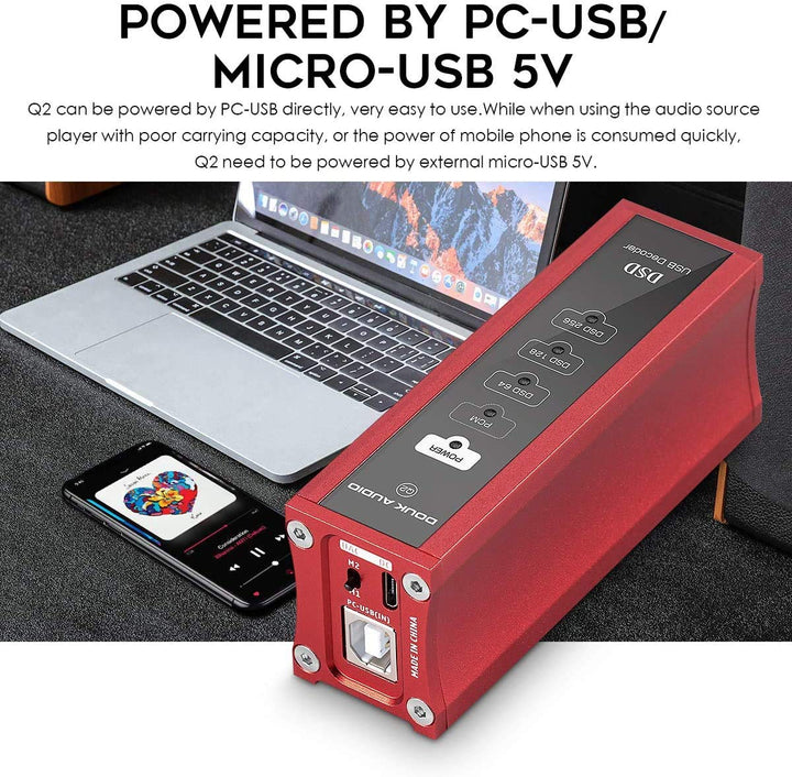 Douk Audio Q2 Mini DAC XMOS XU208 USB Audio Converter Coaxial Digital Interface DSD256 (Red), Red