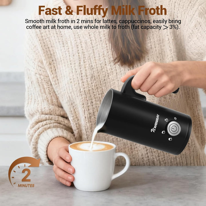 NWOUIIAY 4-in-1 Elektrischer Milchaufschäumer 600W Automatischer Milchschäumer mit 300 ml Fassungsve