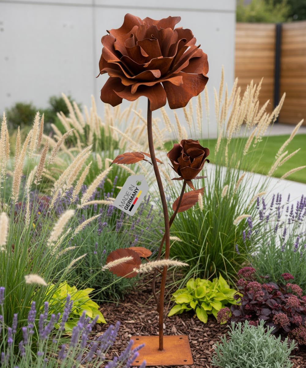 Terma Rost 3D Rose XXL 120 cm Höhe Rostblume Gartendeko rost Gartenfigur gross Metallfigur Garten Sc