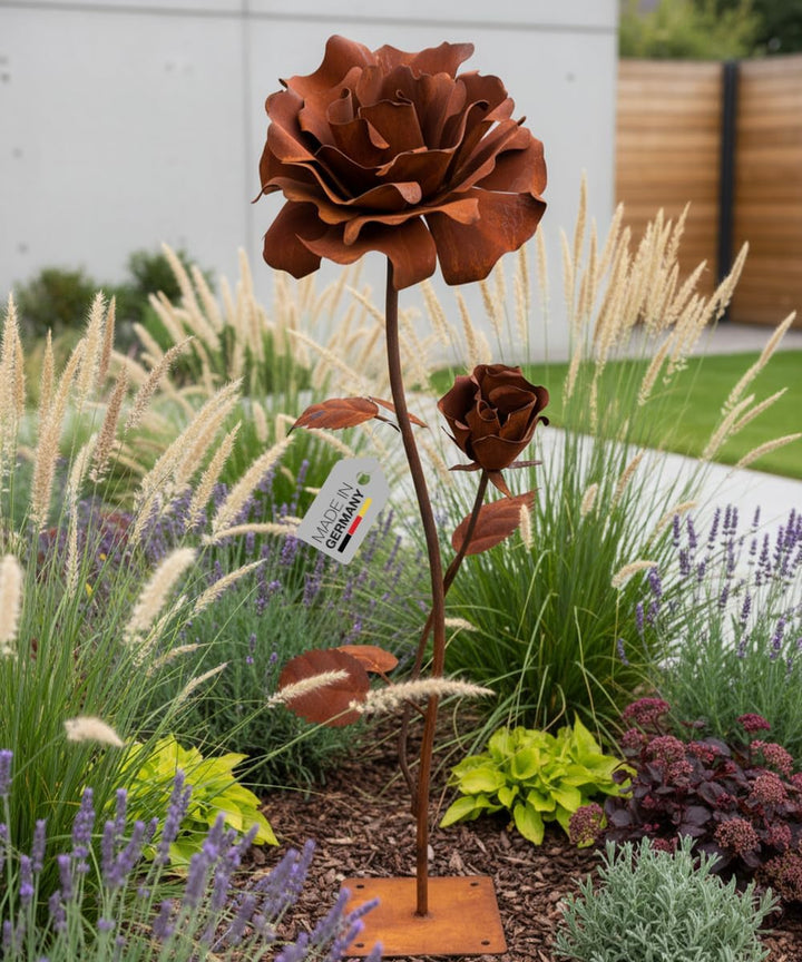 Terma Rost 3D Rose XXL 120 cm Höhe Rostblume Gartendeko rost Gartenfigur gross Metallfigur Garten Sc
