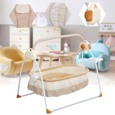 Elektrische Babywiege, Automatische Babybett Klappbare mit Smart Bluetooth Musik und Fernbedienung,