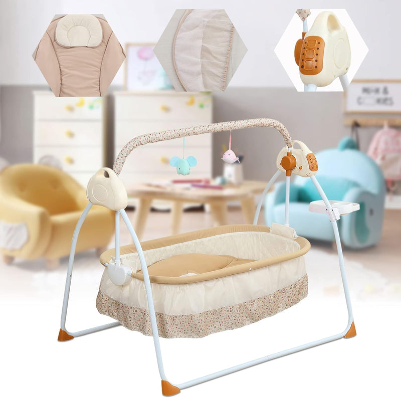 Elektrische Babywiege, Automatische Babybett Klappbare mit Smart Bluetooth Musik und Fernbedienung,