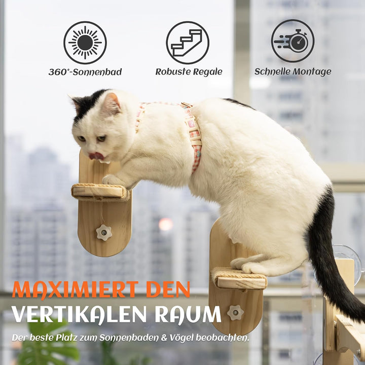PETKARAY Grosse Katzen-Fensterstufe, Verbesserte Fenster-Treppe für Wohnungskatzen, Stabile Holzstuf