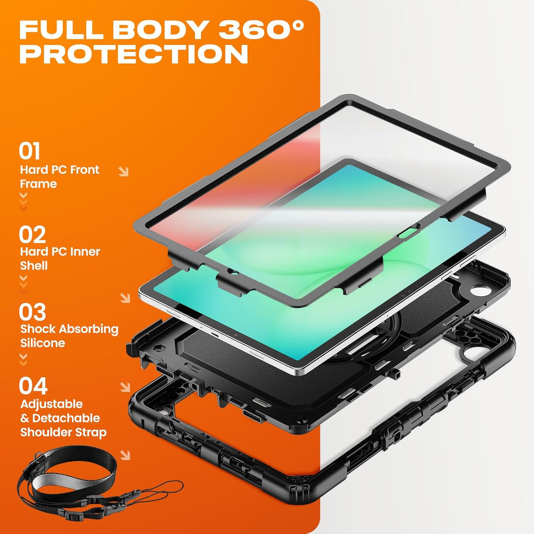 SEYMAC stock Hülle für Samsung Galaxy Tab A9 Plus/ A9+ 11 Zoll, Stossfeste Hülle mit Displayschutz,