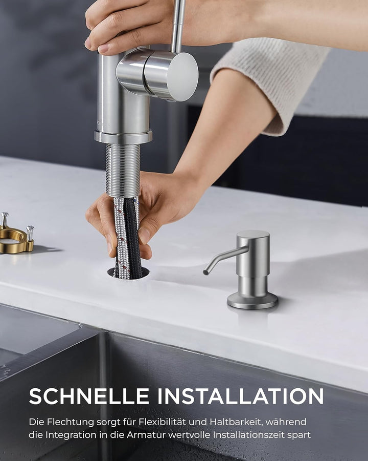 FORIOUS Küchenarmatur mit Seifenspender, ausziehbarer Wasserhahn Küche mit 2 Strahlarten, Einhebelmi