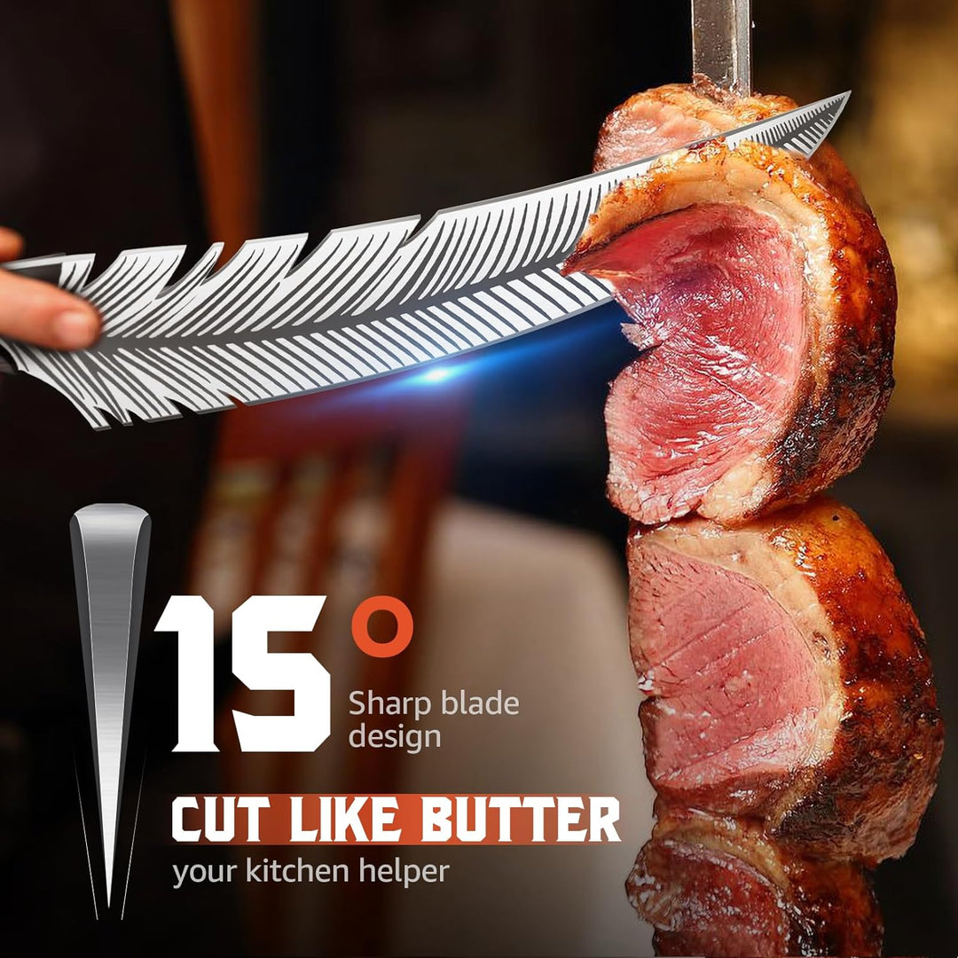 DRAGON RIOT Kochmesser Profi Japanisches, Schönes Feder Messer Handgeschmiedet Grillmesser Full Tang