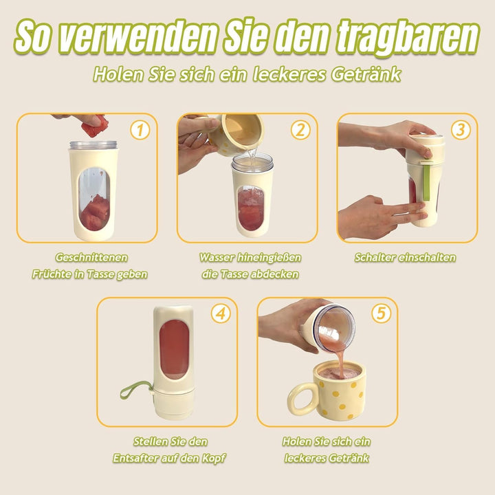 Tragbarer Mixer Smoothie Maker 450ml Mini-Mixer mit Strohhalm, 2 Auslaufsicherer Deckel, 12-Blatt-Ed