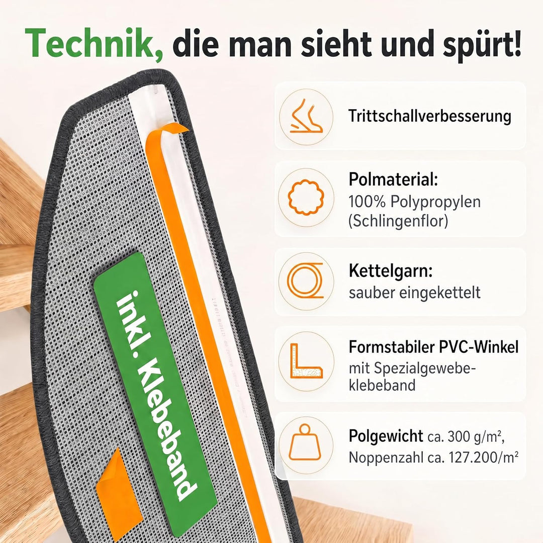 Kettelservice-Metzker Stufenmatten Treppen-Teppich Rambo 15er SparSet 17 Farben (-Anthrazit-)