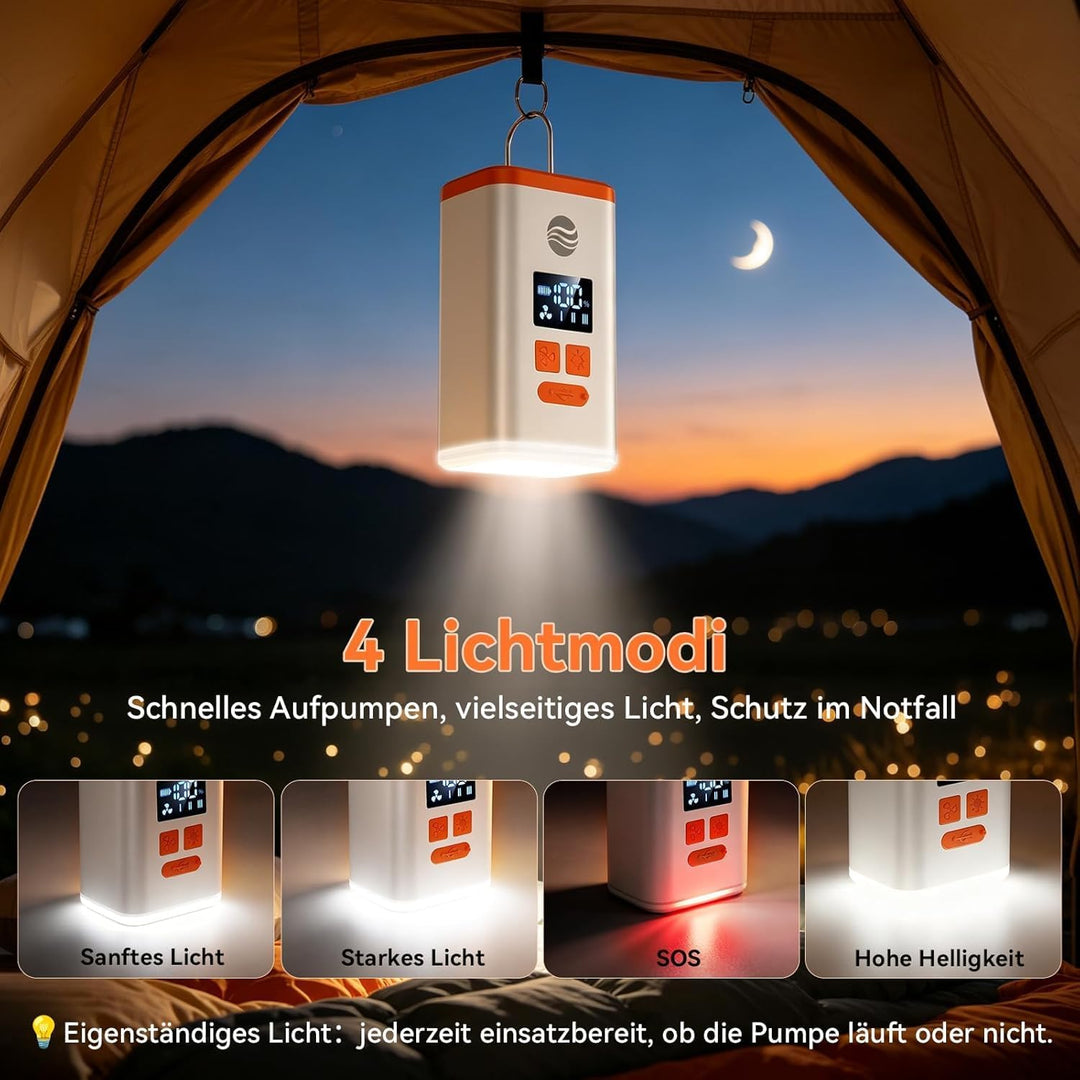 Elektrische Luftpumpe Für Luftmatratze, 5000mAh tragbare elektrische Pumpe | 5 Düsen / LED-Licht / H