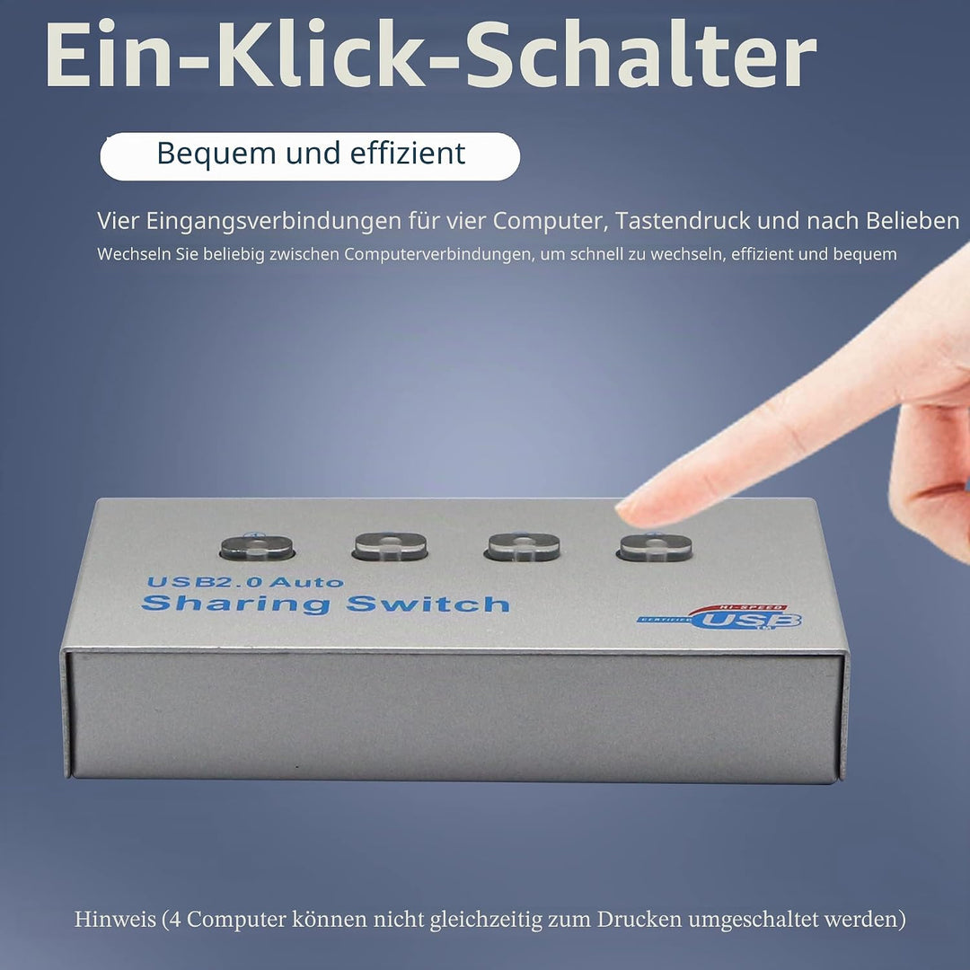 SinLoon Drucker-Splitter, USB-Drucker Sharing Switch, 4 Ports, 4 PC Share 1 USB-Gerät, High-Speed Sh