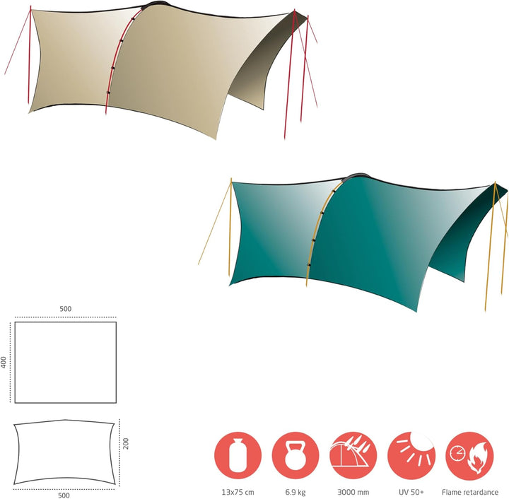 Grand Canyon TAHUTA Shelter 4 - Tarp/Sonnensegel 500 x 400 cm - Rechteckige Form, UV50+, Wasserdicht