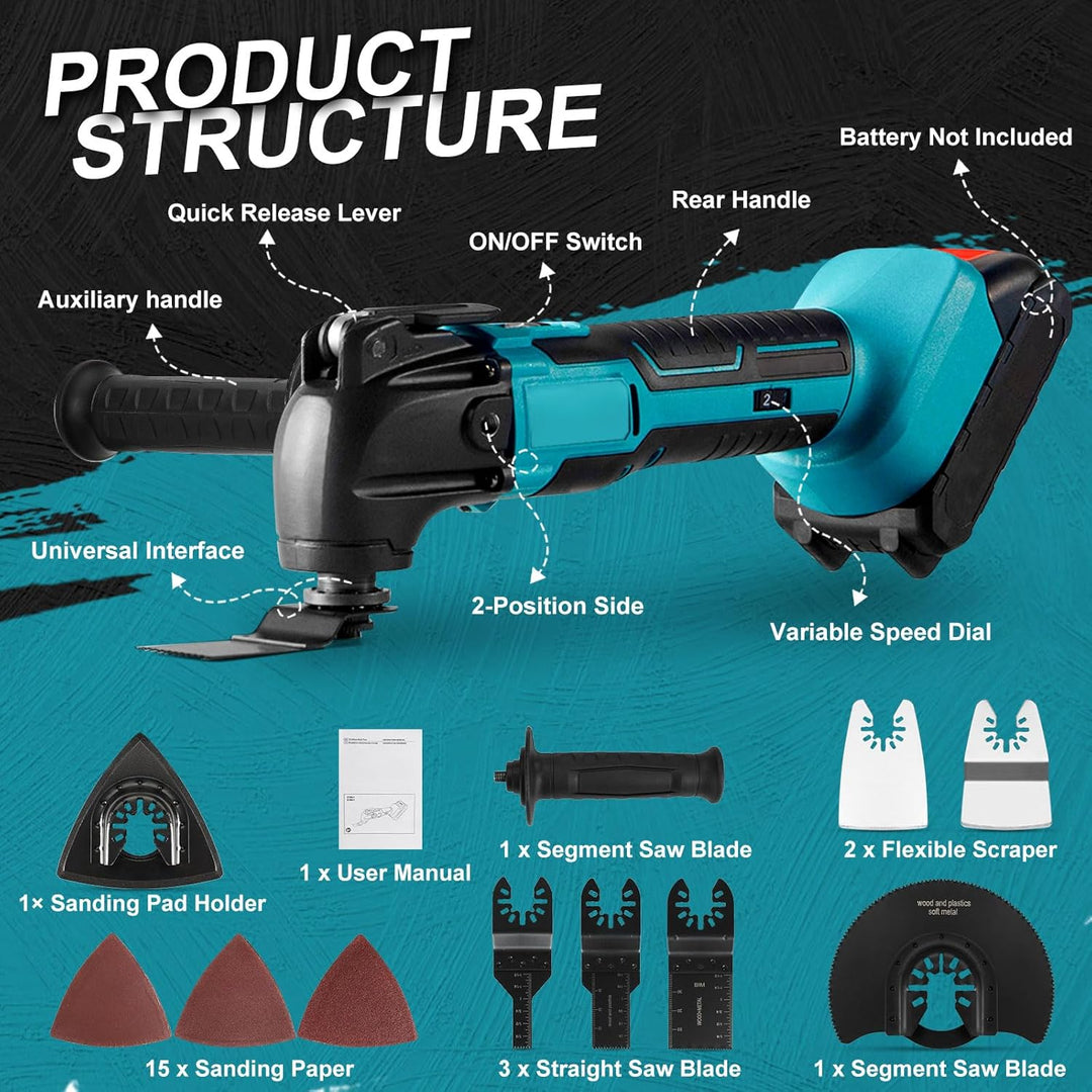 Akku Multifunktionswerkzeug für Makita Akku 18V Li-Ion, 500W Bürstenlos Motor Oszillationswerkzeug S