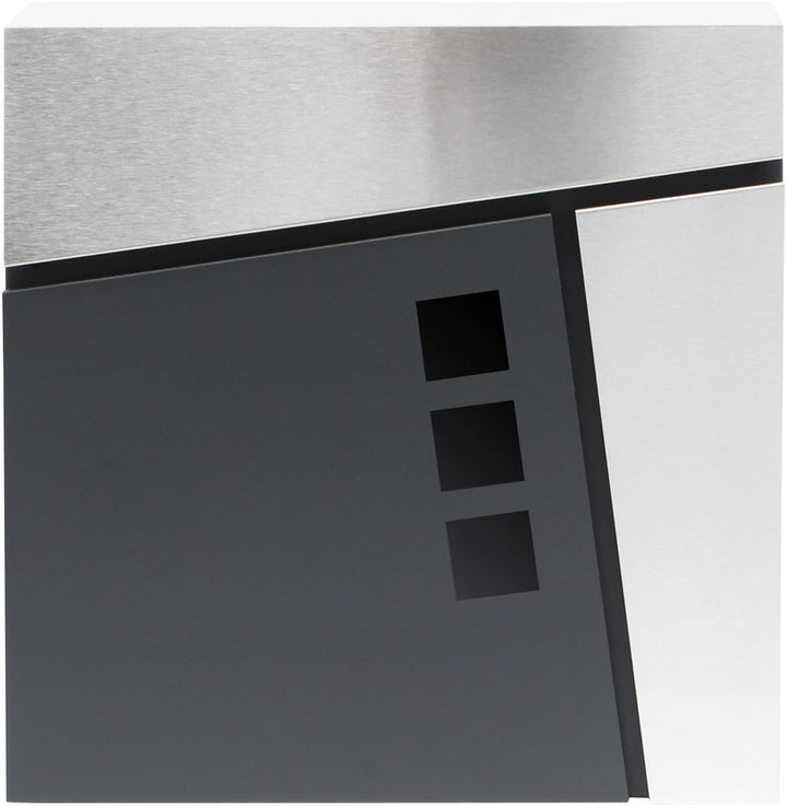 Wiltec Designer Briefkasten V24 Anthrazit und Edelstahl 370 x 105 x 370 mm, Wandbriefkasten mit Schl