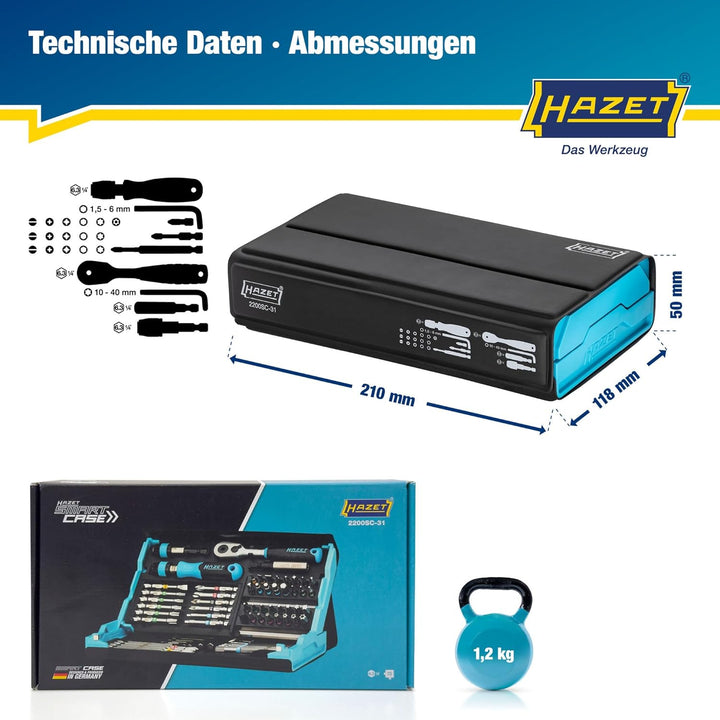 HAZET Smartcase Bit-Satz 2200SC-31 I 73-teilig, Antrieb: Sechskant 6,3 (1/4 Zoll), maximal viele Wer