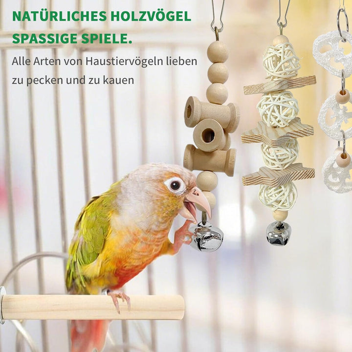 8er-Pack Holz-Vogelspielzeug, Papageien-Kaukau-Schaukel-Hängematte-Leiter mit Glocke, zum Aufhängen,