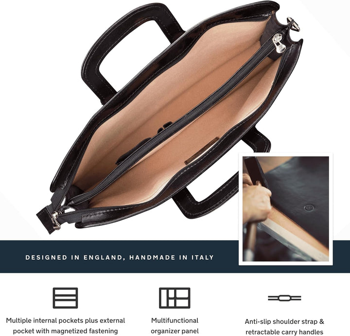 Maxwell Scott Hochwertige Leder Dokumententasche Barolo in Schwarz, Schwarz