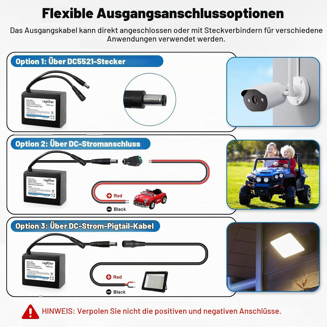 Rapthor Wiederaufladbarer 12V 5200mAh Lithium-Ionen-Akku mit 12,6V 2A Schnellladegerät und DC5521-An