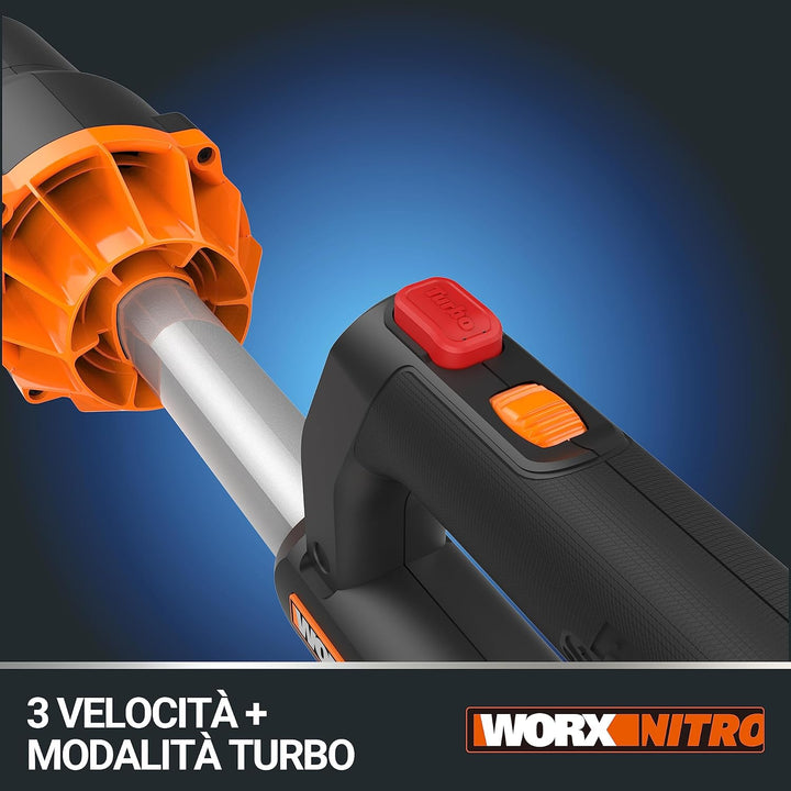 WORX Nitro 40V Akku-Laubbläser WG585E - bürstenloser Motor - 3 Geschwindigkeiten & Turbomodus - 266k