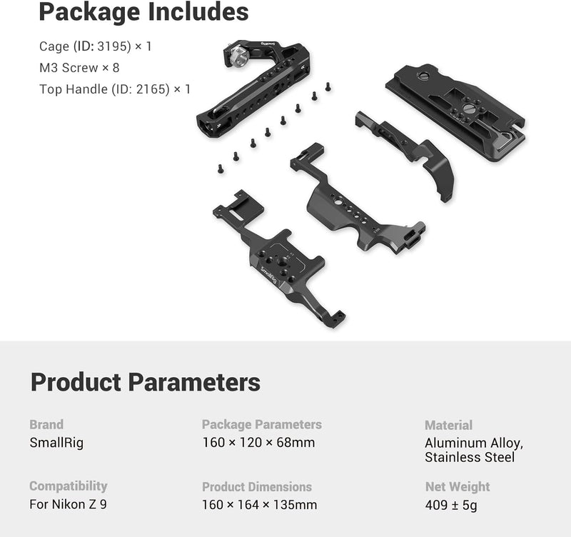 SMALLRIG Z 9 Cage Kit für Nikon Z 9 Kamera mit Top Handle, Aluminiumlegierung Cage für Nikon Z9-3738