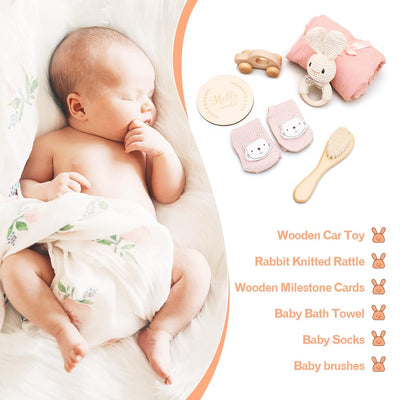 Youuys 6-Teilig Baby Geschenk zur Geburt für Neugeborene, Baby Geschenk Mädchen Junge, Badetücher, R