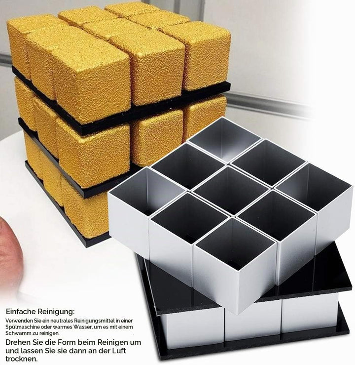 TOPINCN Backformen,3D-Metallwürfel-Kuchenform Dreischichtiges Rotations-Mousse-Kuchen-Dessert-Backfo