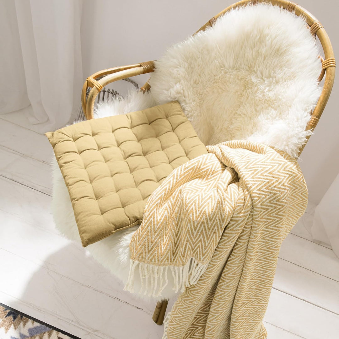 REDBEST Stuhlkissen, Stuhlauflage, Sitzkissen Uni 2er-Pack beige, Grösse 40x40x3 cm - gesteppt, mit
