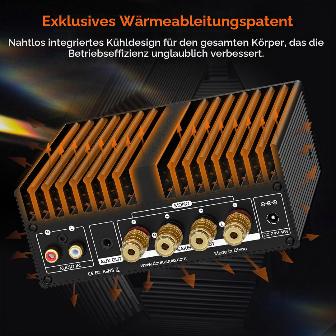 Douk Audio A100 TPA3255 Verstärker, 300 Watt x2 Digitaler Leistungsverstärker, Stereo/Mono Kanal SUB