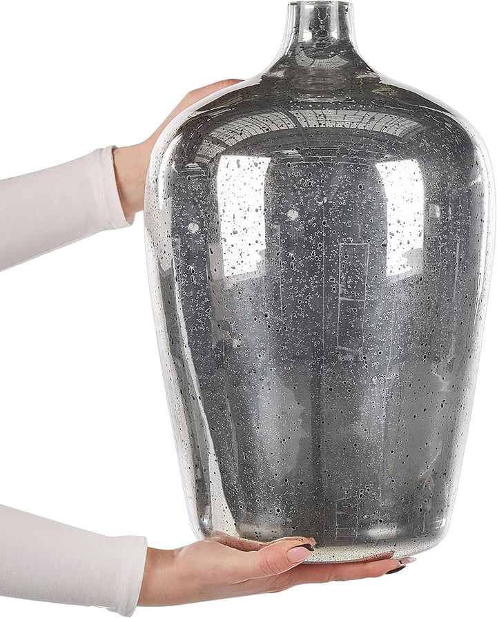 Handgefertigte dekorative Blumenvase 40 cm Glas in Silber Kachori