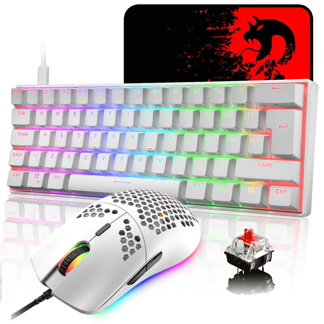 MK21 Gaming Set: 60% Mechanische Tastatur (RGB, 62 Tasten, UK Layout) und Ultraleichte Maus (6400 DP